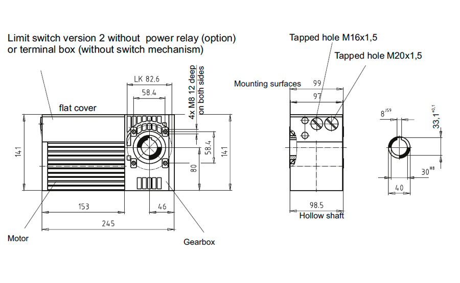 Dimensional drawing for Slip-on geared motor Compacta MS12